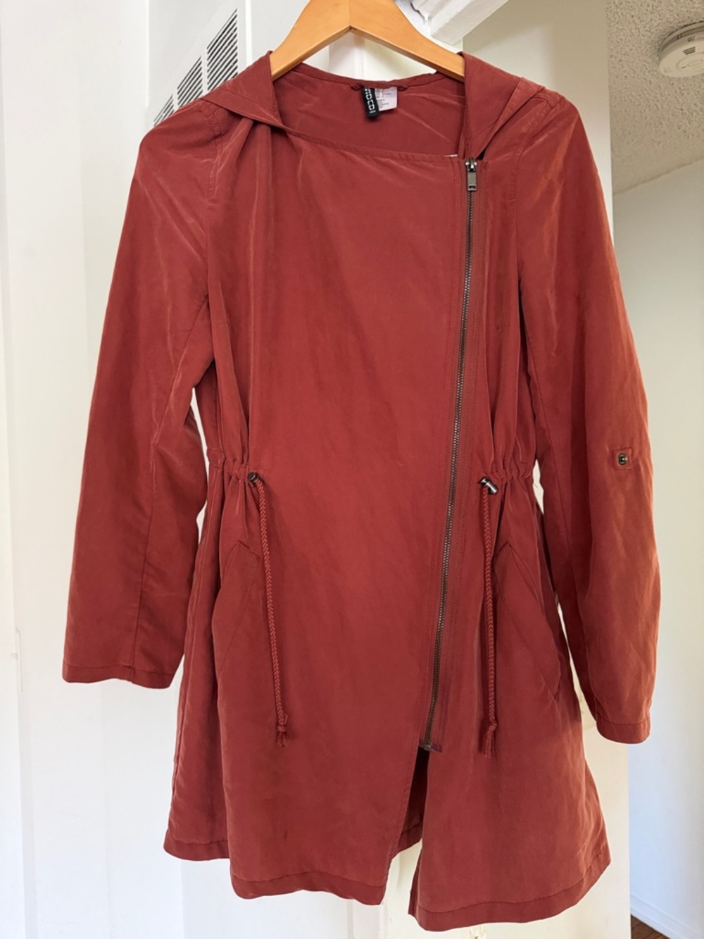 H&M Rust Hooded Drawstring Trench Coat